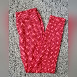 LuLaRoe Red and White Polkadot One Size Leggings